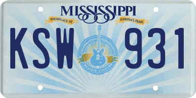 MS license plate KSW931