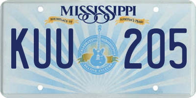 MS license plate KUU205