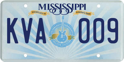 MS license plate KVA009