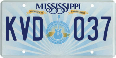 MS license plate KVD037