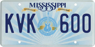 MS license plate KVK600