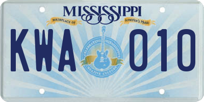 MS license plate KWA010