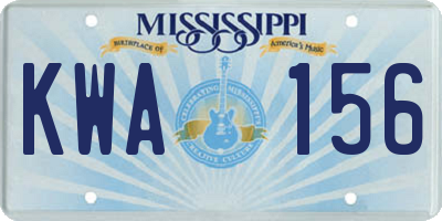 MS license plate KWA156