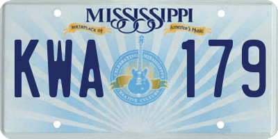 MS license plate KWA179