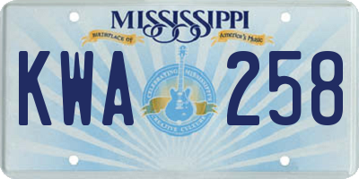 MS license plate KWA258