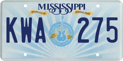 MS license plate KWA275