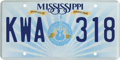 MS license plate KWA318