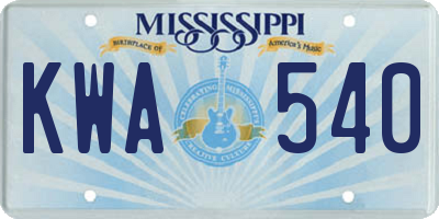 MS license plate KWA540