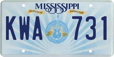MS license plate KWA731