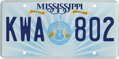 MS license plate KWA802