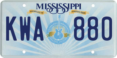 MS license plate KWA880