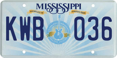 MS license plate KWB036