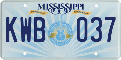 MS license plate KWB037