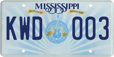 MS license plate KWD003