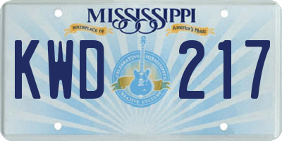 MS license plate KWD217