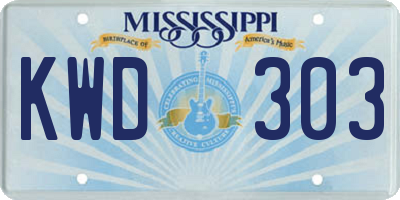 MS license plate KWD303