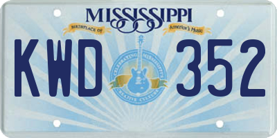 MS license plate KWD352