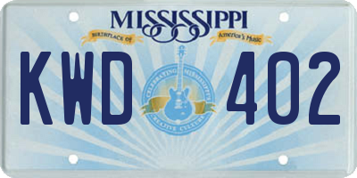 MS license plate KWD402