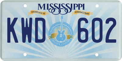 MS license plate KWD602