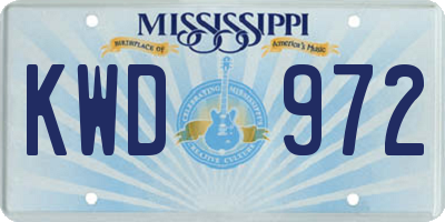 MS license plate KWD972