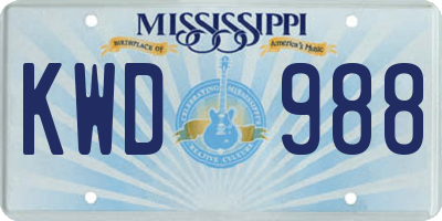MS license plate KWD988