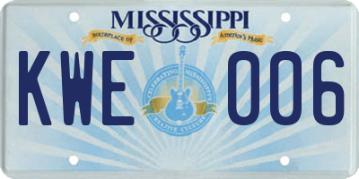 MS license plate KWE006