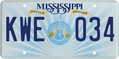 MS license plate KWE034