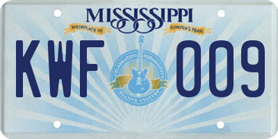 MS license plate KWF009