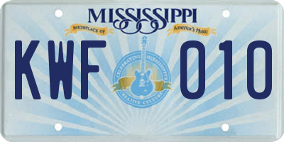 MS license plate KWF010