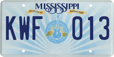 MS license plate KWF013