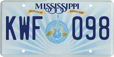 MS license plate KWF098