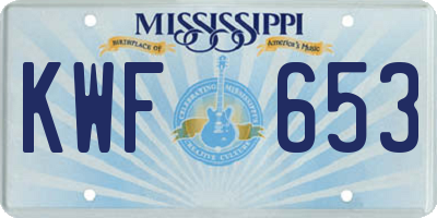 MS license plate KWF653