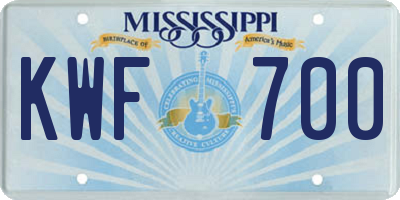 MS license plate KWF700