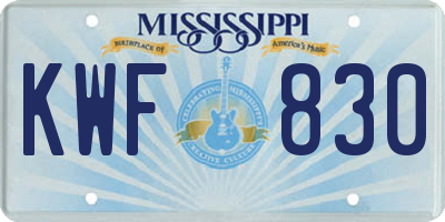 MS license plate KWF830