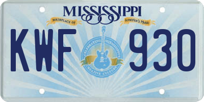 MS license plate KWF930