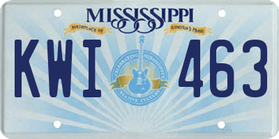 MS license plate KWI463