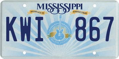 MS license plate KWI867