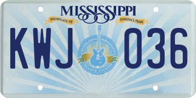 MS license plate KWJ036
