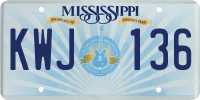 MS license plate KWJ136