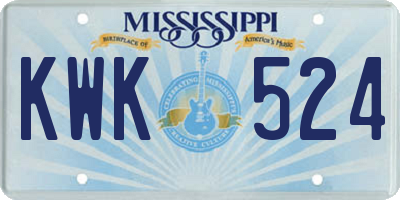 MS license plate KWK524