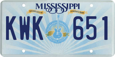 MS license plate KWK651