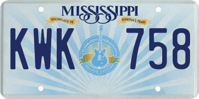 MS license plate KWK758