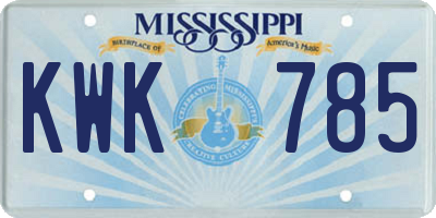 MS license plate KWK785