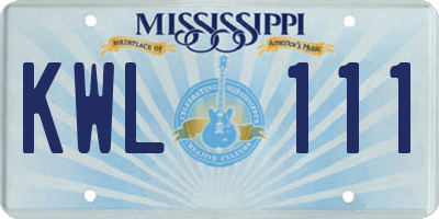 MS license plate KWL111