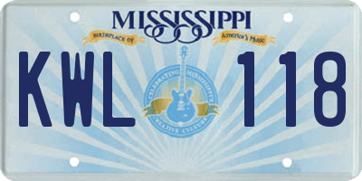 MS license plate KWL118