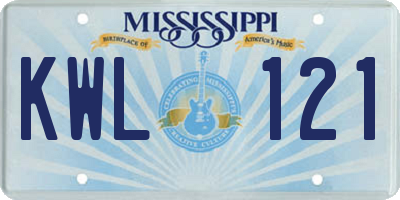 MS license plate KWL121