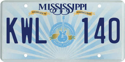 MS license plate KWL140