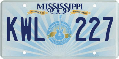 MS license plate KWL227