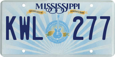 MS license plate KWL277