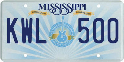 MS license plate KWL500